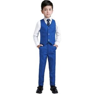 Blue boys 4-piece suit size 8 coat pants vest shirt bright royal blue